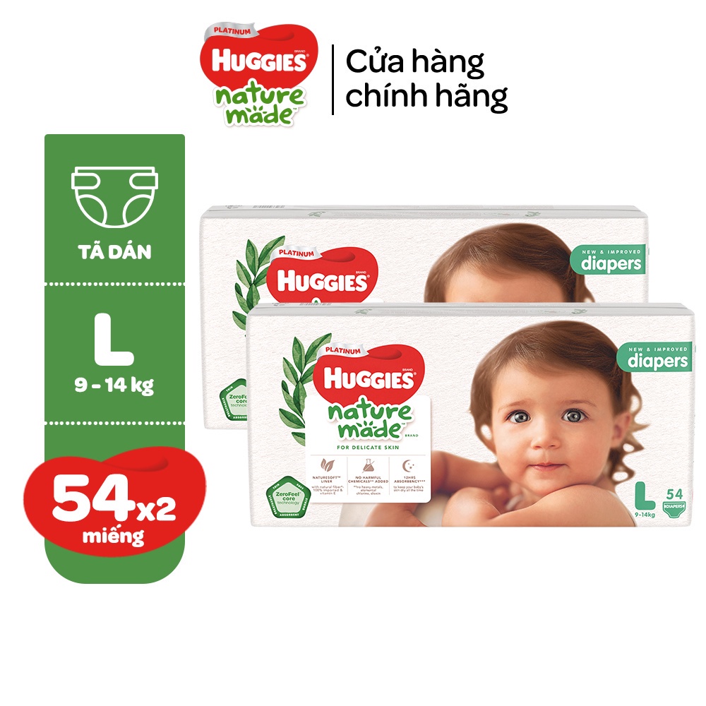 Combo 2 Tã/Bỉm dán Huggies Platinum NatureMade M64/L54/XXL44