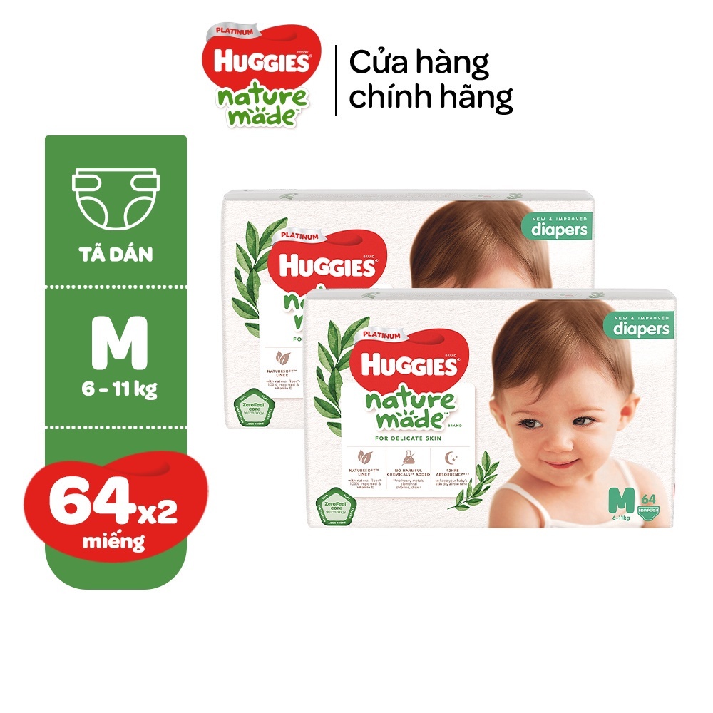 Combo 2 Tã/Bỉm dán Huggies Platinum NatureMade M64/L54/XXL44