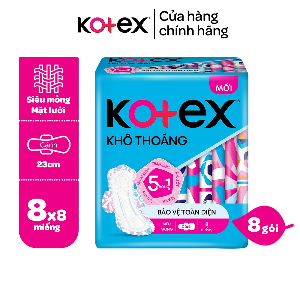 Combo 8 gói băng vệ sinh Kotex khô thoáng siêu mỏng (8M/gói)