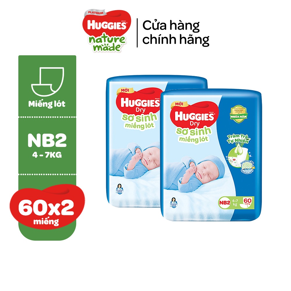 Combo 2 Miếng lót sơ sinh Huggies Tràm Trà Newborn 2 N40/N60