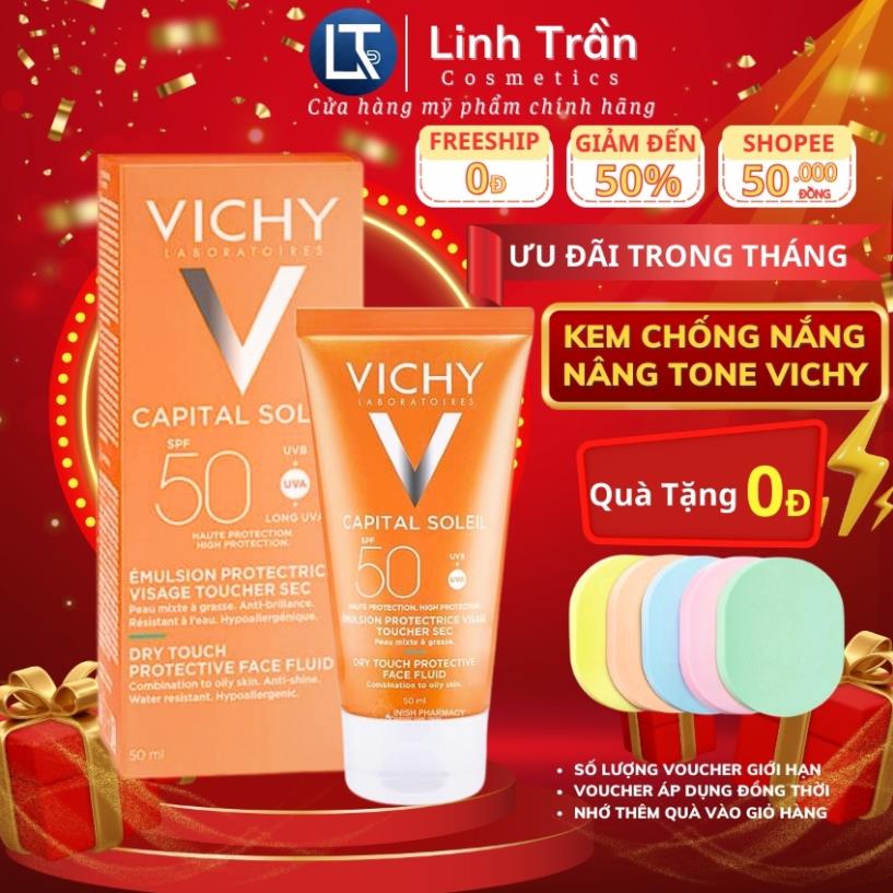 Kem Chống Nắng Vichy, Nâng Tone Kiềm Dầu Phổ Rống Chống Tia UV SPF50+ Cho Da Dầu Mụn