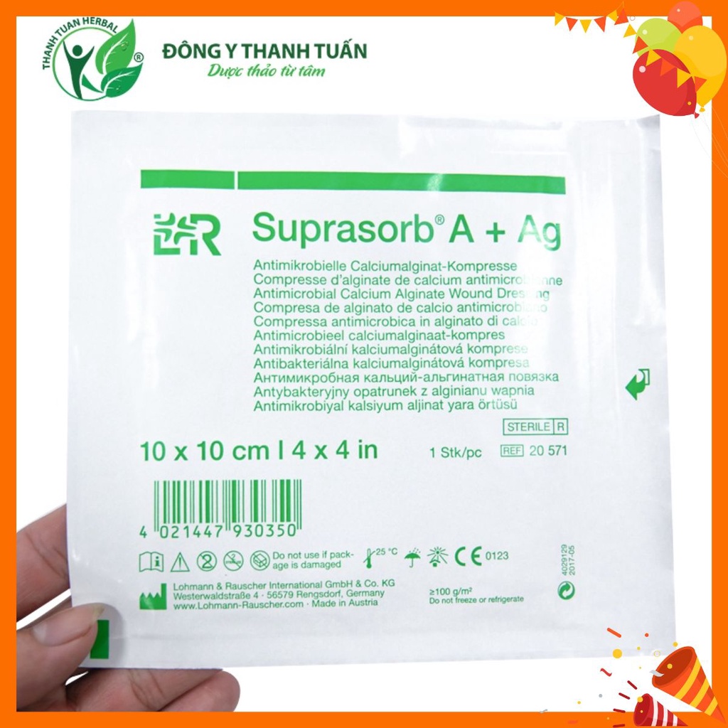 Gạc Kháng Khuẩn Suprasorb A + Ag 10x10 cm (Miếng) dùng được cho mọi vết thương nôn hoặc sâu, loét do tì đè...