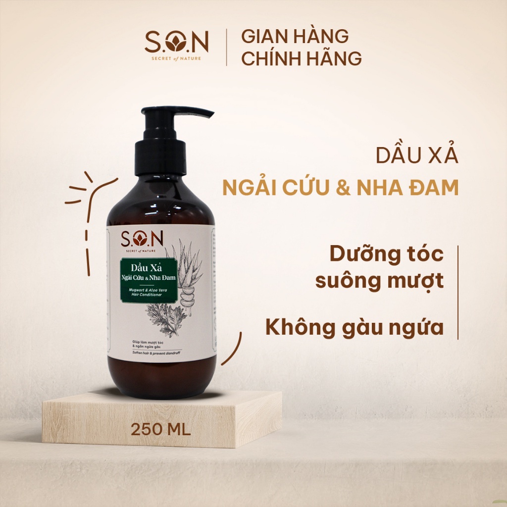 [SET QUÀ TẶNG] Combo dầu gội S.O.N Bồ kết & Ngải cứu 250ml giảm gàu ngứa và Dầu xả Ngải cứu & Nha đam 250ml