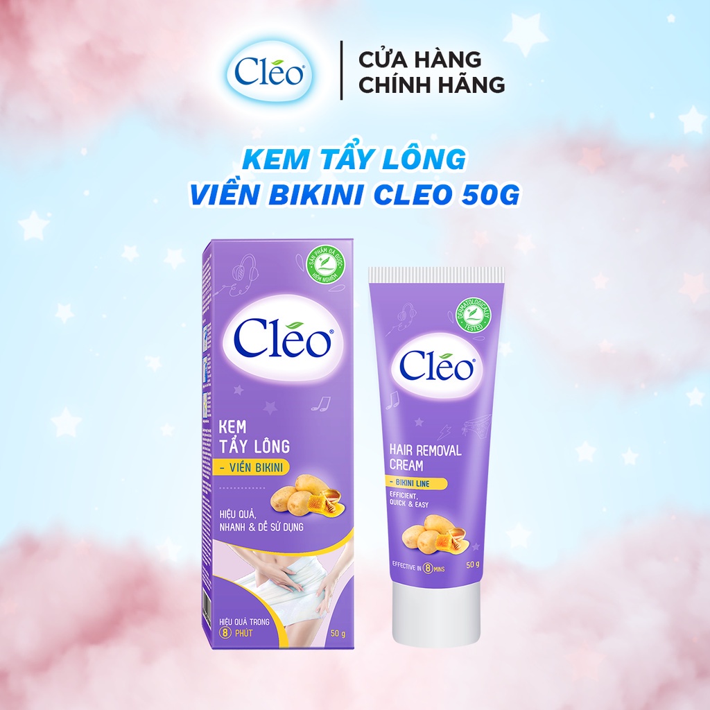 Combo 2 Kem tẩy lông bikini Cléo, an toàn, hiệu quả trong 8 phút, êm dịu với vùng da bikini 50g/tuýp - Có hỗ trợ che tên