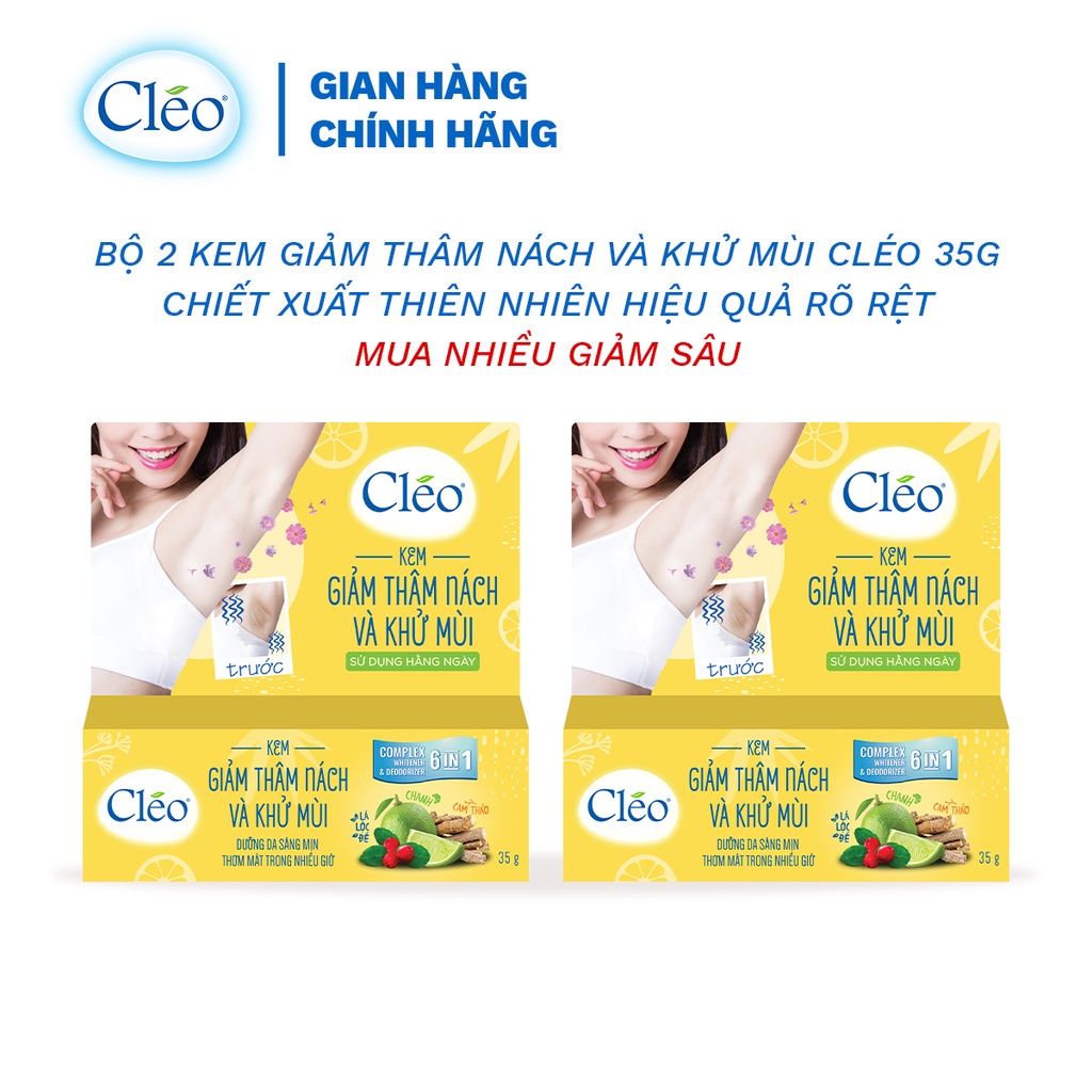 [Mã FRANCIA50 giảm 50% đơn 0] Bộ 2 kem giảm thâm nách và khử mùi Cleo 35g/ tuýp chiết xuất thiên nhiên