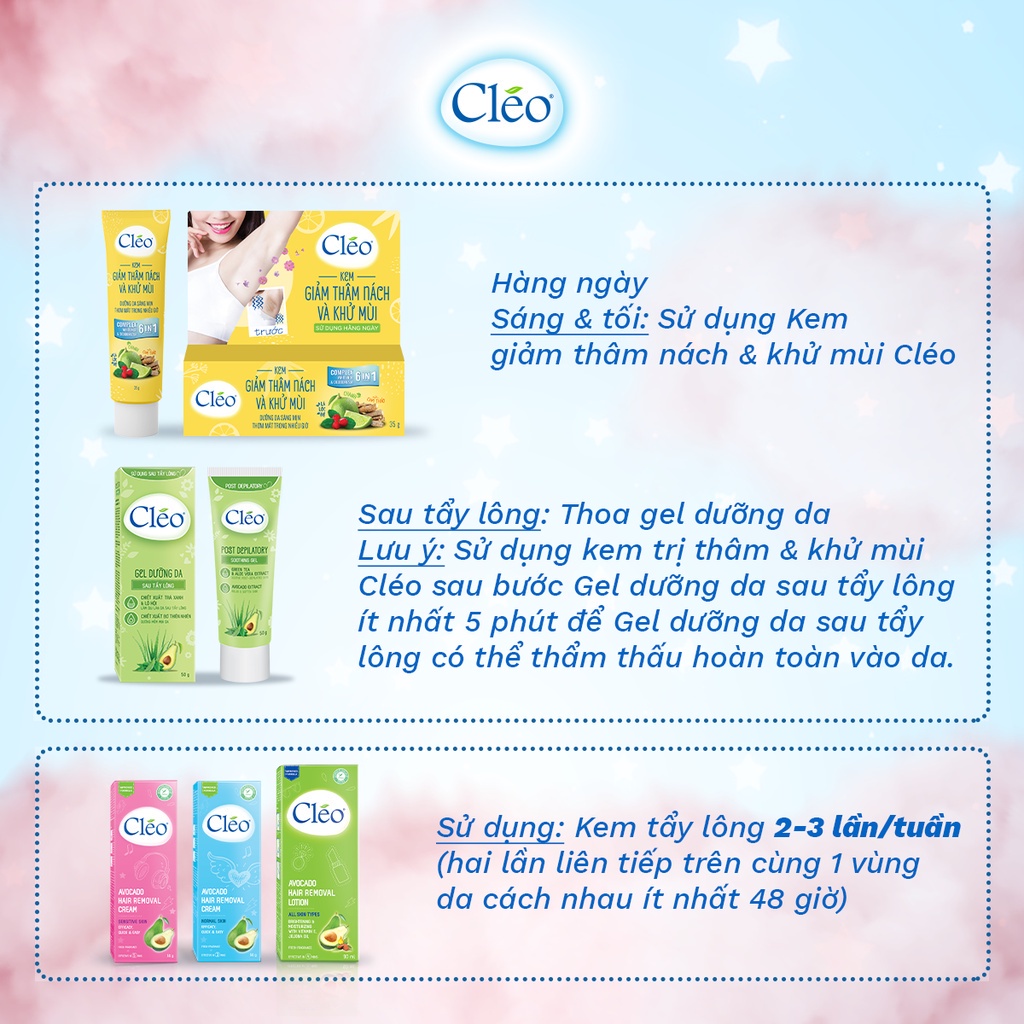 Bộ 2 kem giảm thâm nách và khử mùi Cleo 35g/ tuýp chiết xuất thiên nhiên