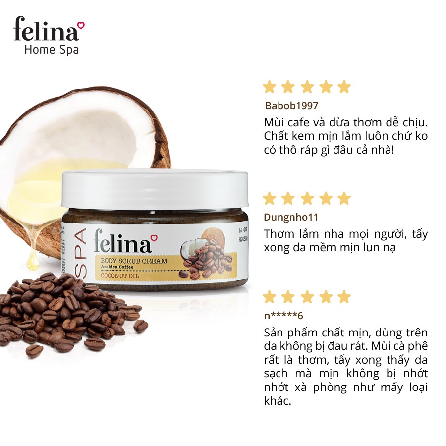 Combo 2 hộp Kem tắm tẩy tế bào chết cà phê từ Hạt cà phê và tinh dầu dừa giảm thâm sạm Felina Home Spa 220g/hộp
