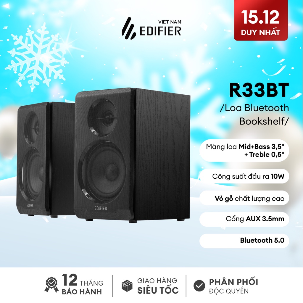 Loa Bluetooth Bookself 2.0 EDIFIER R33BT | Kết nối Bluetooth 5.0 | Tổng công suất 10W | Bảo hành 12 tháng