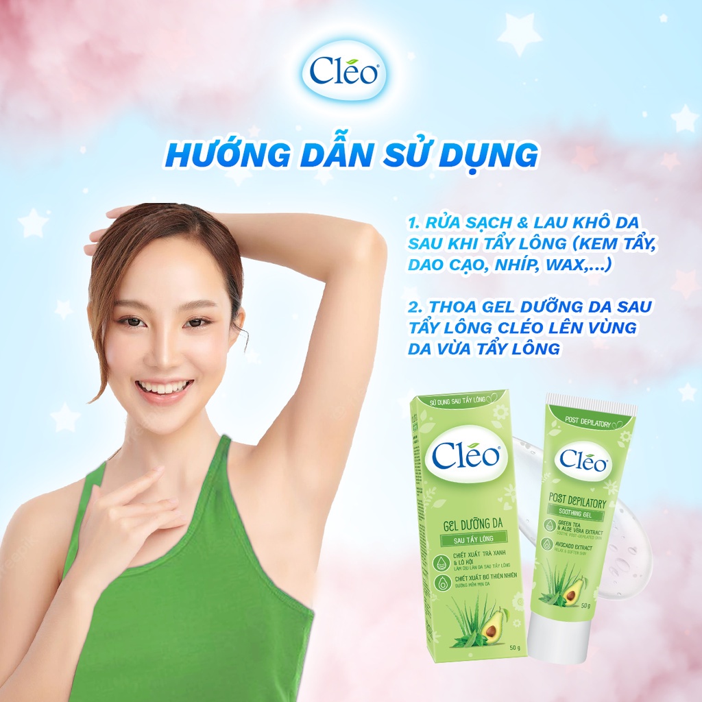 Combo gel dưỡng da sau tẩy lông Cléo giúp làm dịu da 50g và Kem Tẩy Lông Cléo 25g Cho Da Nhạy Cảm an toàn không đau rát