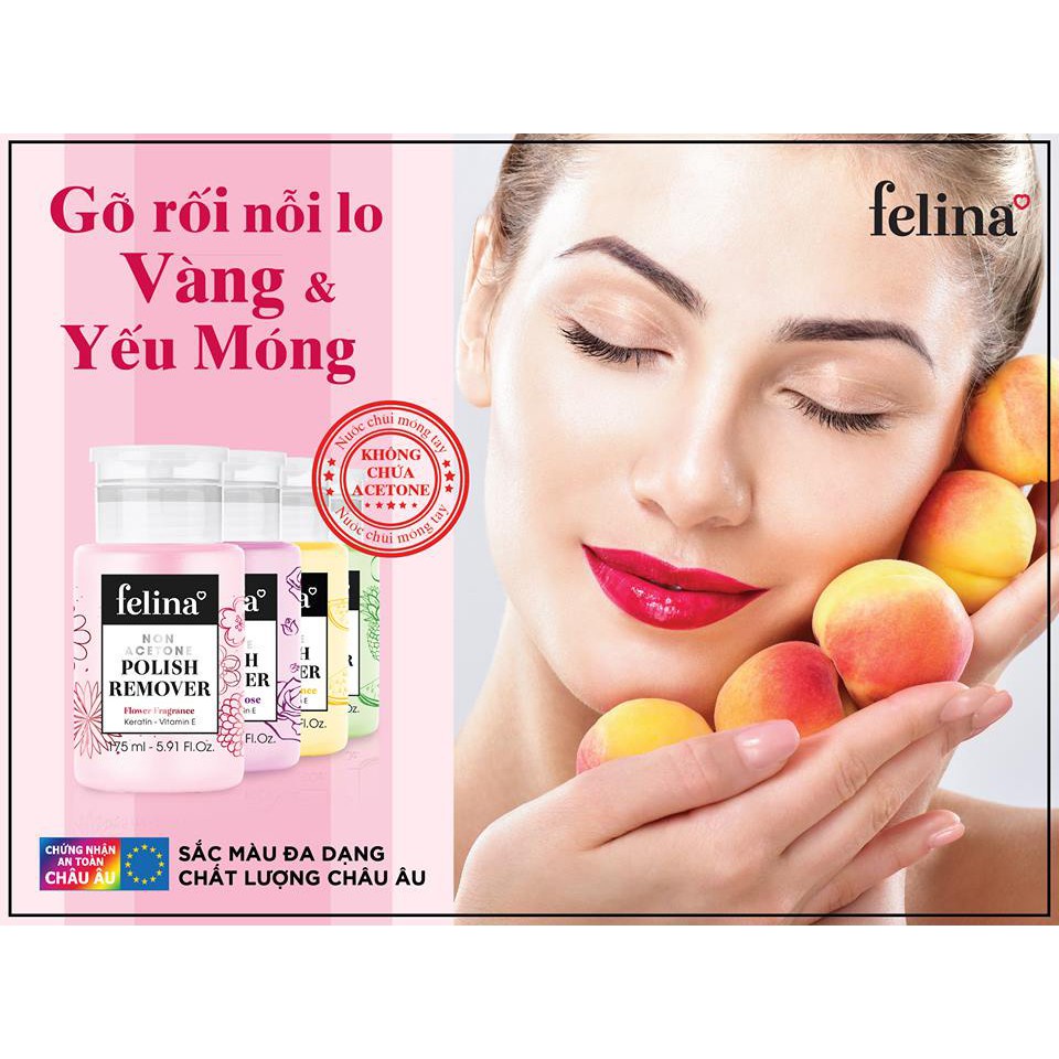 Nước rửa móng tay cao cấp Felina Nail 175ml, rửa móng nhanh, hương thơm dễ chịu