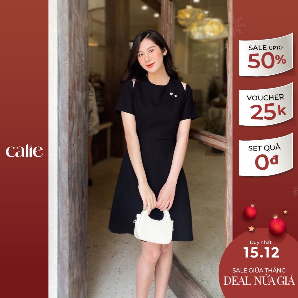 Váy dáng A mini hở vai tay phồng tay ngắn Calie VA269