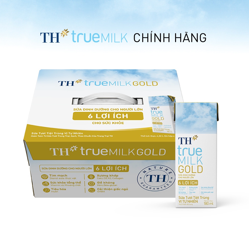 [GIẢM 20%] Thùng 24 hộp sữa tươi tiệt trùng vị tự nhiên TH true MILK GOLD dành cho người lớn tuổi 180ml