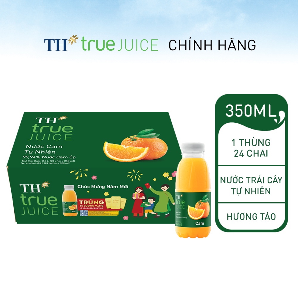 Thùng 24 chai nước cam tự nhiên TH True Juice 350ml (350ml x 24)