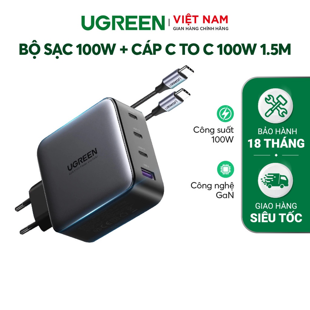 Củ sạc máy tính/ điện thoại UGREEN 100W CD226 Nexode|GaN| 4 cổng Sạc Nhanh PD USB| BH 18 tháng 1 đổi 1 40747 40737