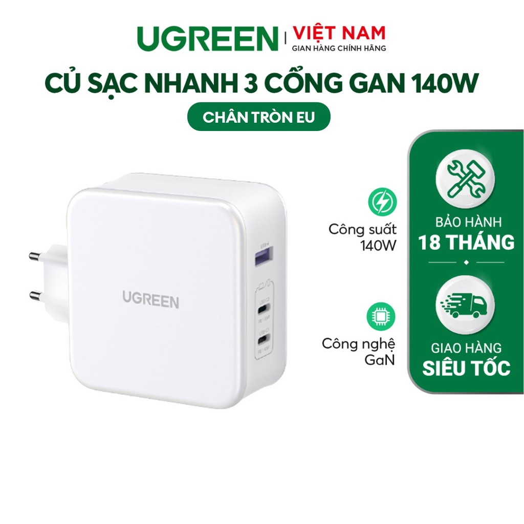 Củ sạc máy tính/ điện thoại, sạc nhanh UGREEN 140W CD289 adapter Nexode|GaN|3 cổng USB PD 3.1 QC 4.0 3.0 |BH 18 tháng