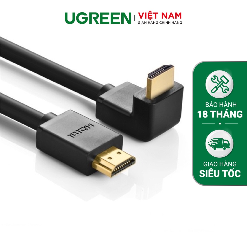 Cáp HDMI to HDMI UGREEN HD103 dài 2m bẻ xuống góc vuông 90 độ - Hàng phân phối chính hãng