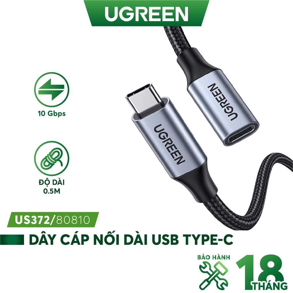 Dây cáp nối dài USB type C dài 0.5m vỏ bện nylon UGREEN US372 - Hàng phân phối chính hãng - Bảo hành 18 tháng