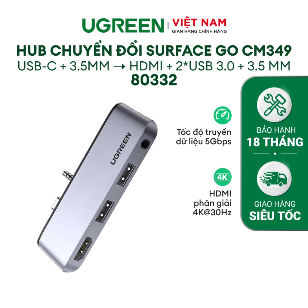 Bộ chuyển đổi Type-C sang HDMI/Hub USB 3.0/Audio 3.5mm cho Surface Go 80332