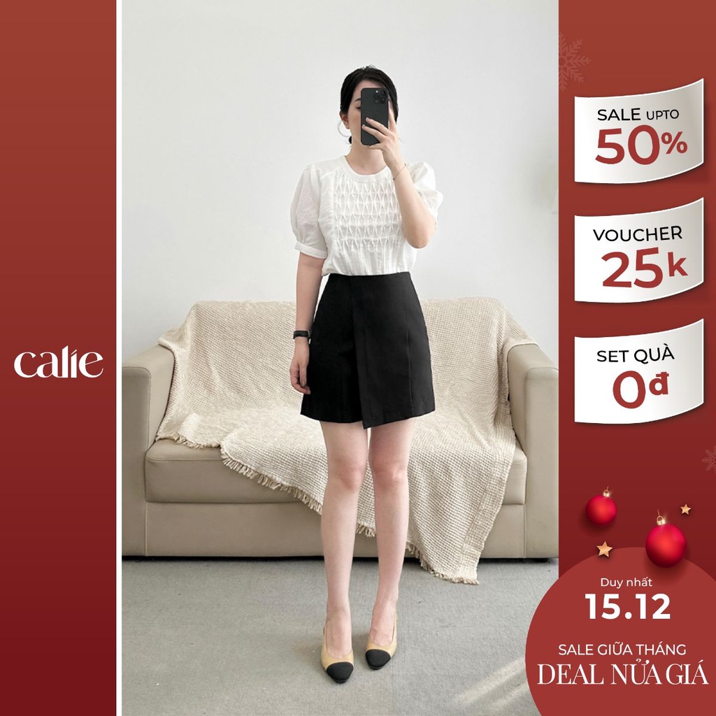 Chân váy dáng A vạt chéo nẹp giả phối 2 nắp túi CALIE CA080