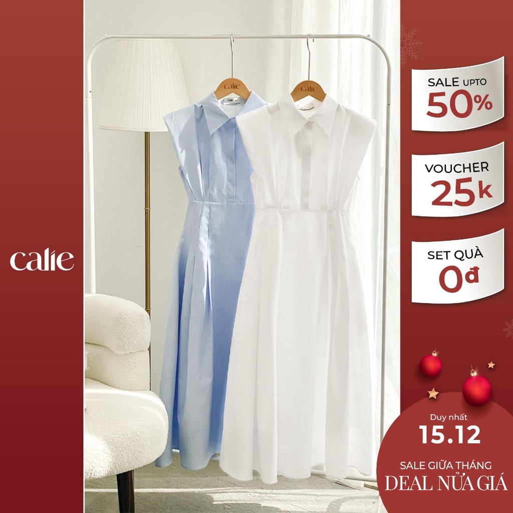 Váy nữ dáng xòe tay chờm xếp ly eo CALIE VX122