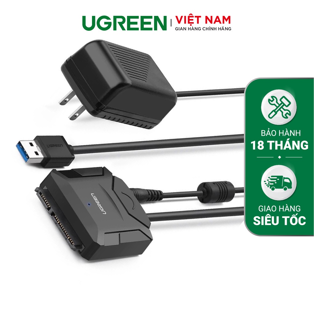 Dây chuyển đổi USB 3.0 sang SATA kèm dây nguồn 12V2A dài 25CM UGREEN CR108 20231 20611 20636