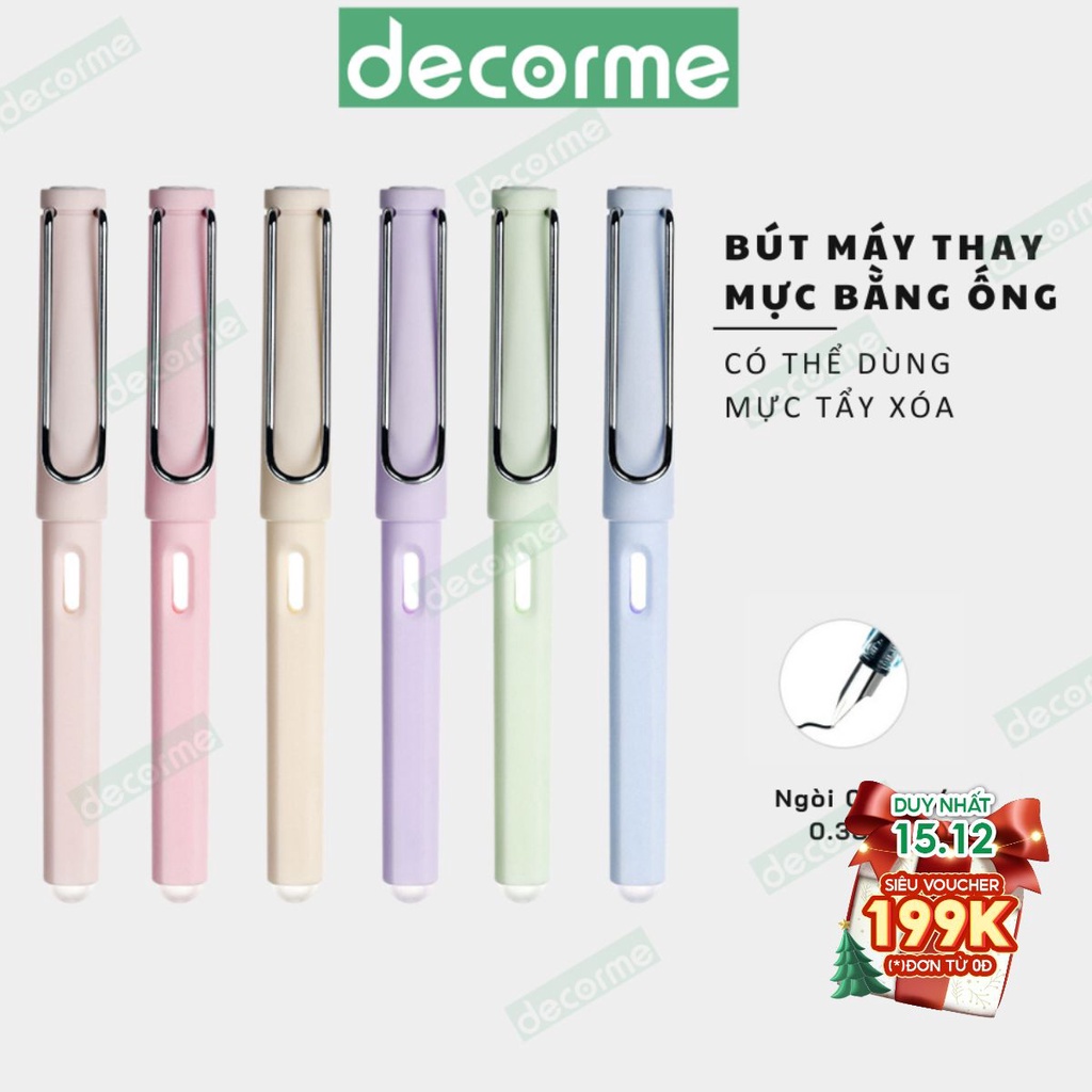 Bút máy mực tẩy xoá được Decorme ngòi kim đầu 0.5mm Bút mực xanh đen cho học sinh