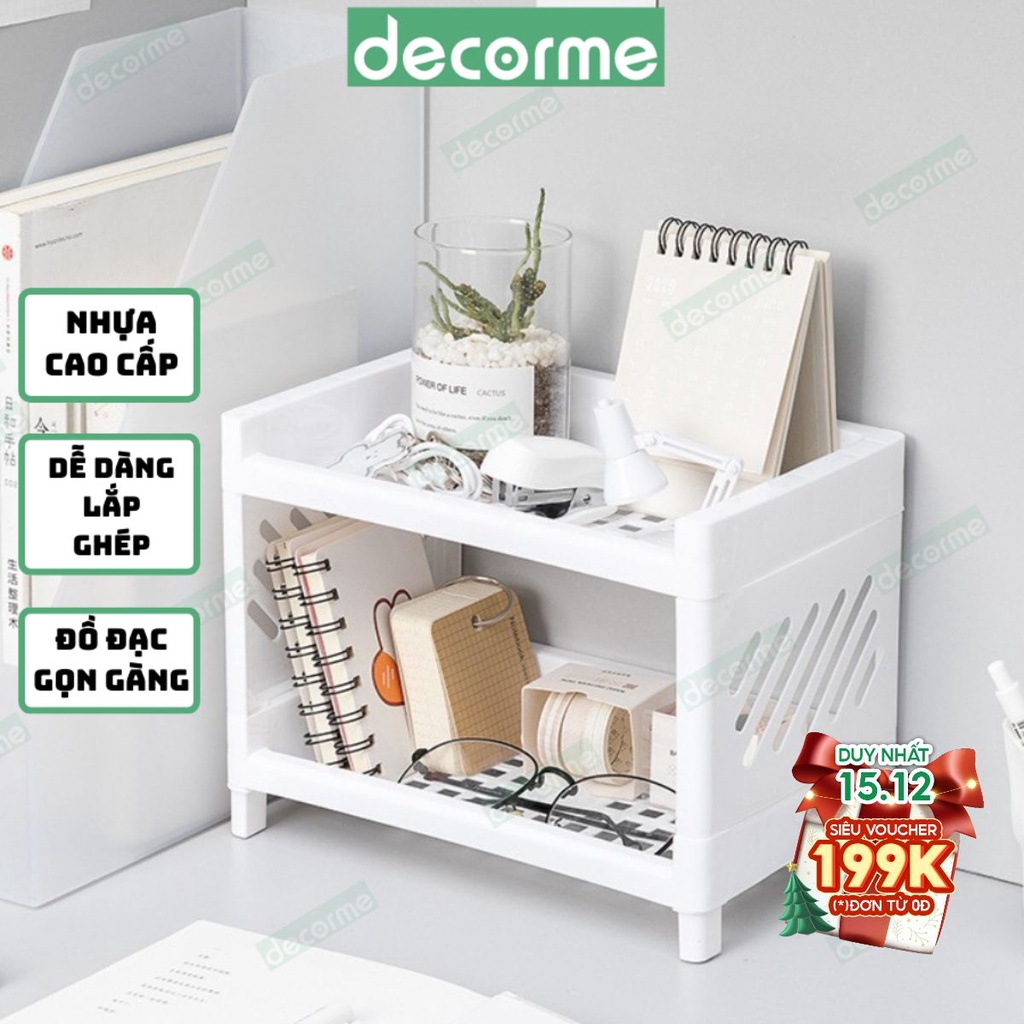 Kệ mini để bàn DecorMe kệ nhựa 2 tầng vuông kệ decor bàn học Hàn Quốc nhiều màu sắc lắp ghép dễ dàng