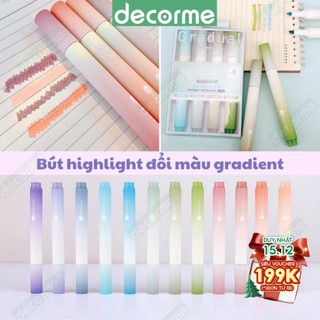 Bút Highlight Decorme Set Bút 4 màu Bút đánh dấu highlight Ngòi Mềm Màu Gradient Color