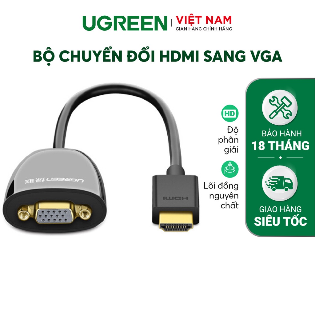 Bộ chuyển đổi HDMI sang VGA UGREEN MM102 | Không có Audio | Độ phân giải 1920*1080 | BH 18 Tháng 1 Đổi 1 | 40252 40253.