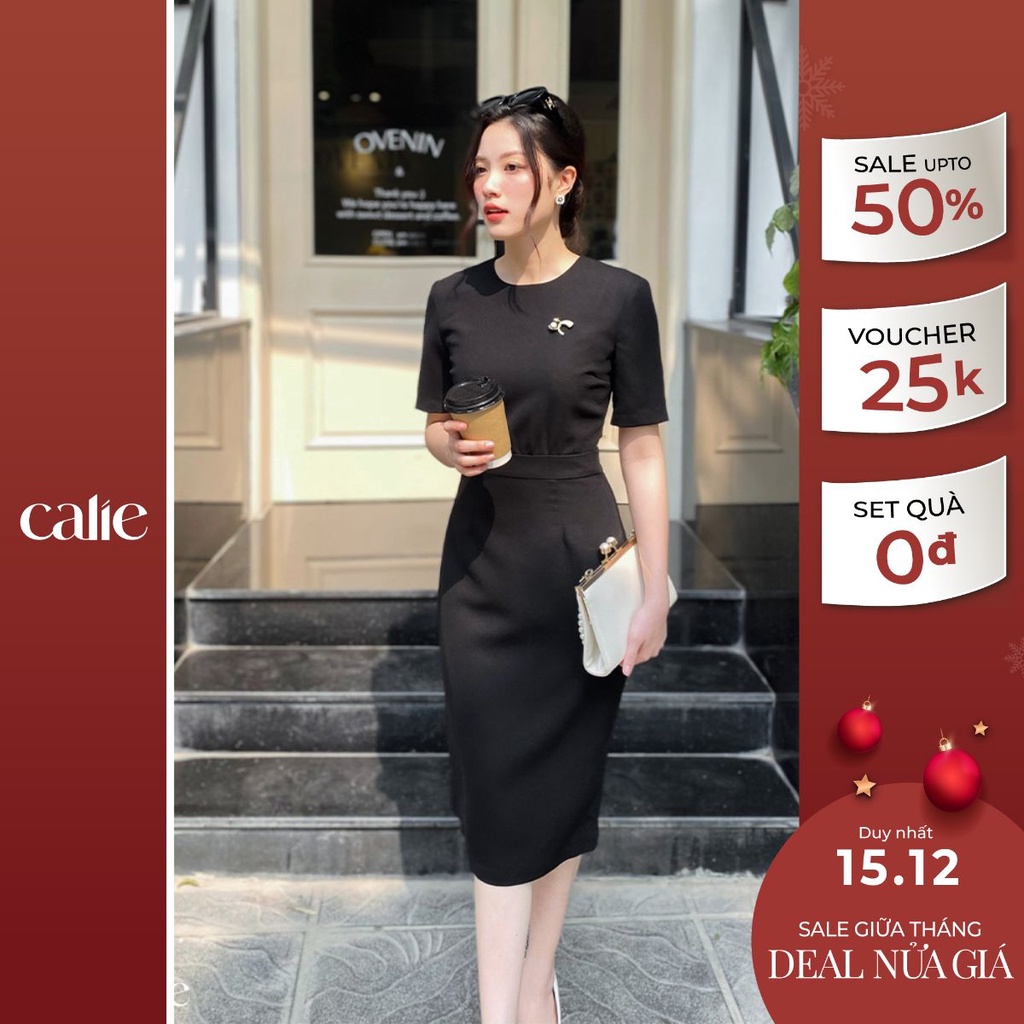 Váy nữ midi dáng bút chì cut out eo CALIE VM082