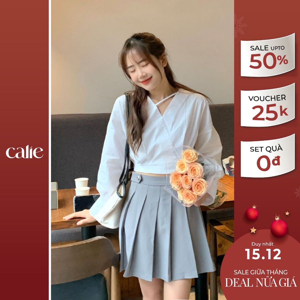 Áo croptop nữ cách điệu cổ V điểm nhấn dây chéo cổ CALIE AC222