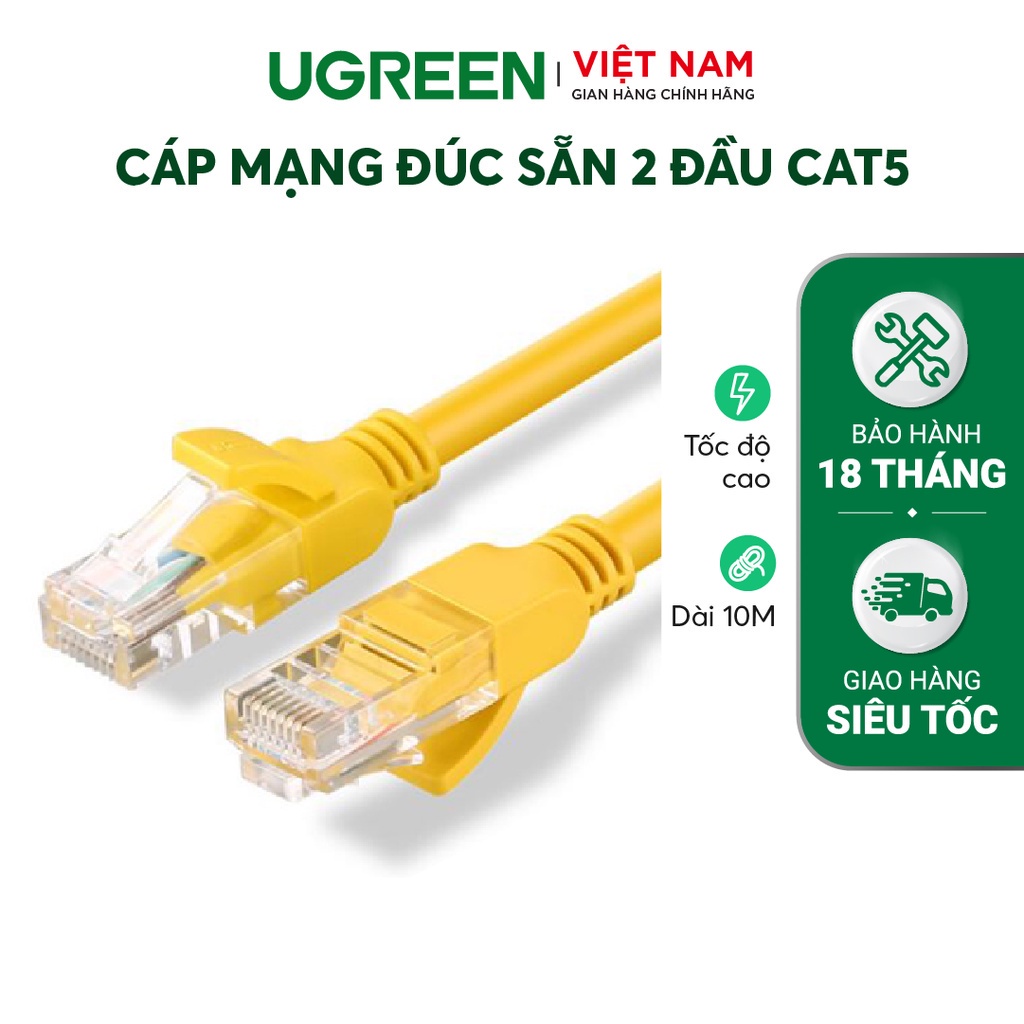 Cáp mạng đúc sẵn 2 đầu Cat 5 Ugreen NW103 - Hàng Chính Hãng - Bảo Hành 18 Tháng