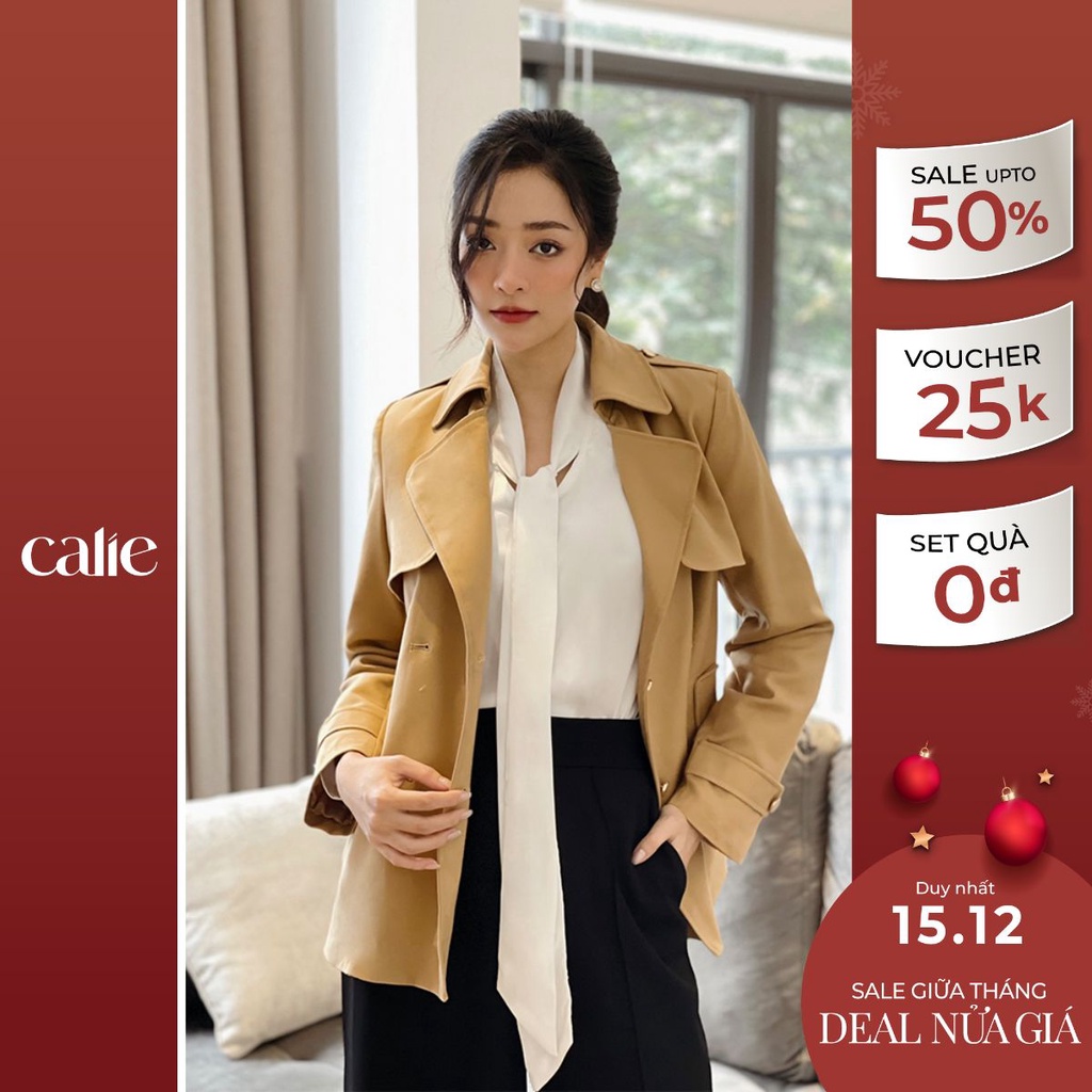 Áo mangto kaki nữ dáng ngắn, Áo trenchcoat dáng dáng ngắn trẻ trung Calie AB049