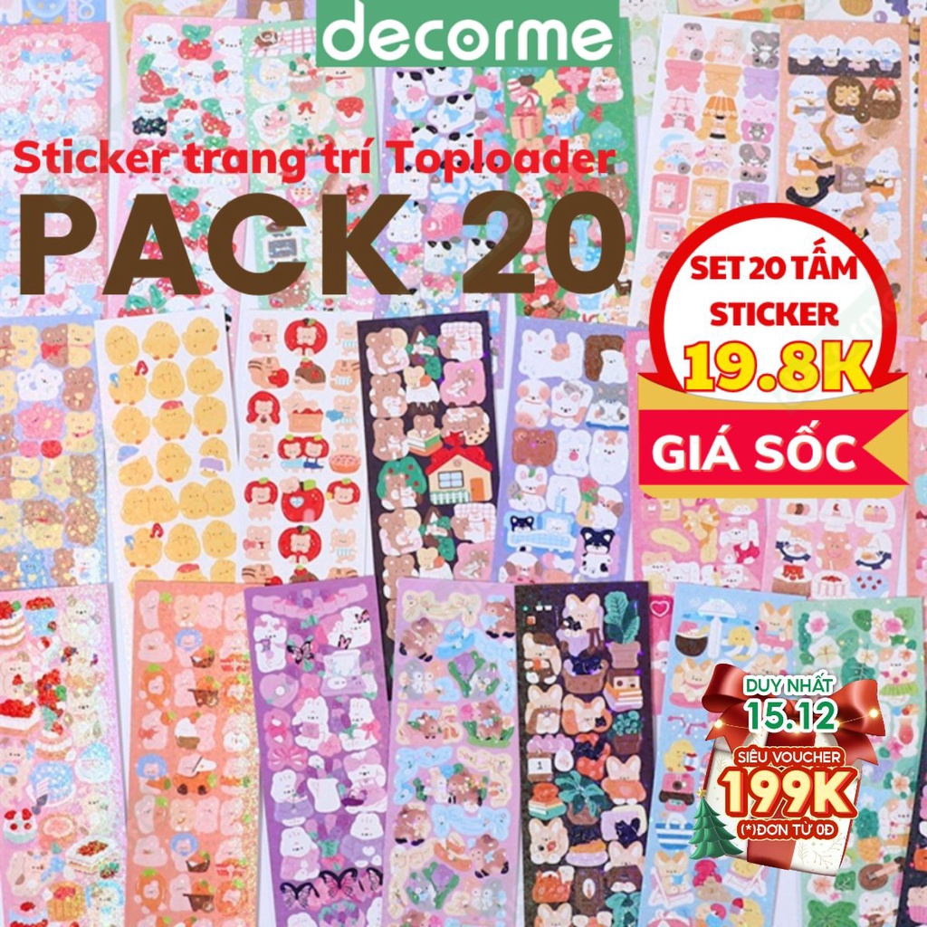 Sticker trang trí toploader Decorme set 6 12 20 tấm sticker dài nhiều màu sắc dễ thương dán trang trí toploader sổ tay