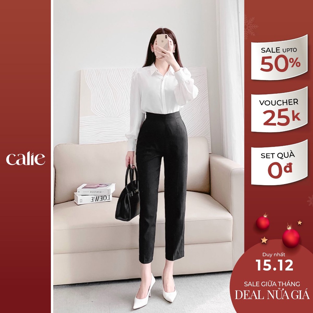 Quần baggy cạp lé cách điệu dáng đứng thời trang công sở Calie QB011