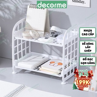 Kệ nhựa lắp ghép 2 tầng mini Decorme, kệ để đồ đa năng decor bàn học để sách đồ dùng văn phòng phẩm