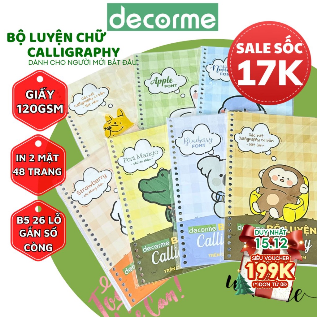 Bộ luyện chữ calli Decorme Giấy sổ còng luyện chữ đẹp kẻ caro handwriting viết calli size B5 26 lỗ lắp được sổ còng