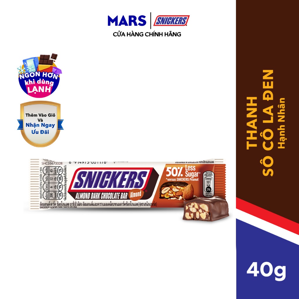 Kẹo Sô Cô La Snickers Hạnh nhân Giảm đường thanh 40g