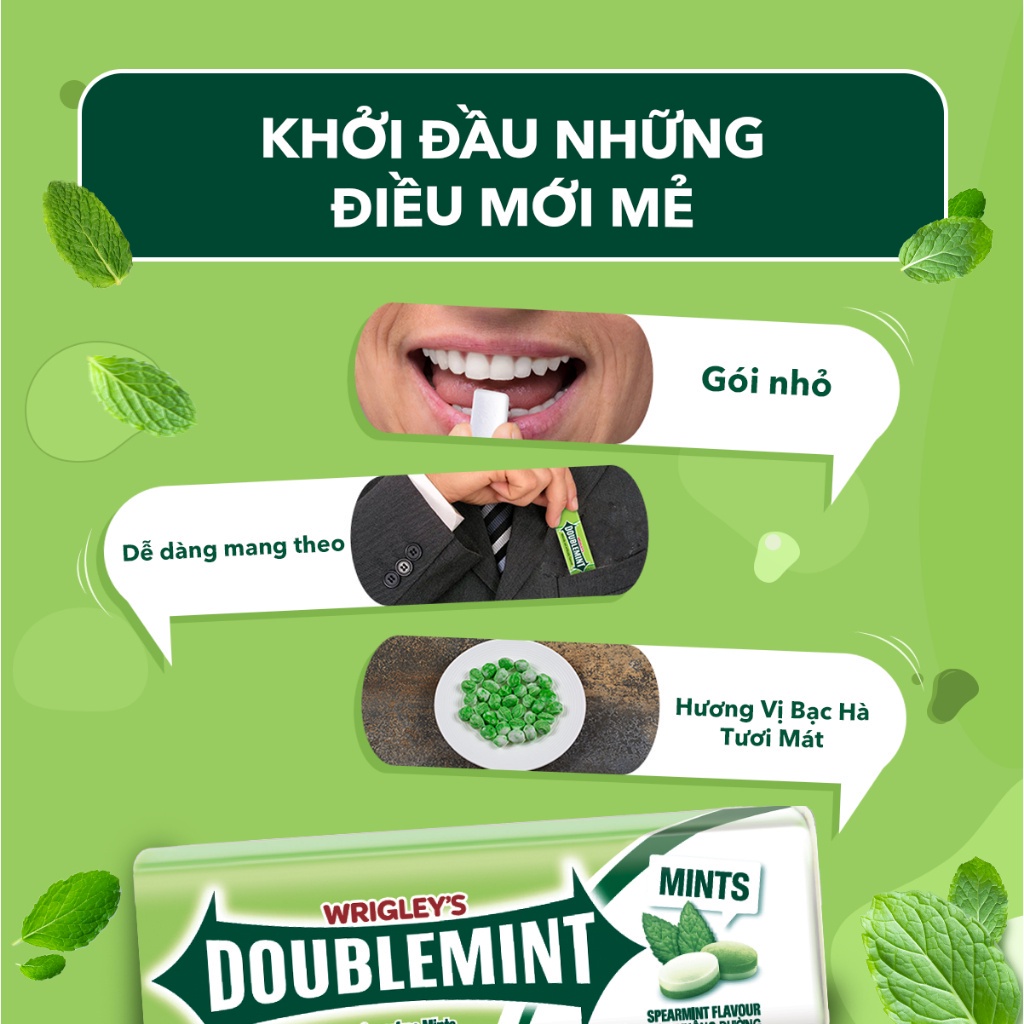Combo 2 Hộp Viên Ngậm Không Đường Doublemint Hương Bạc Hà Lục 35 viên