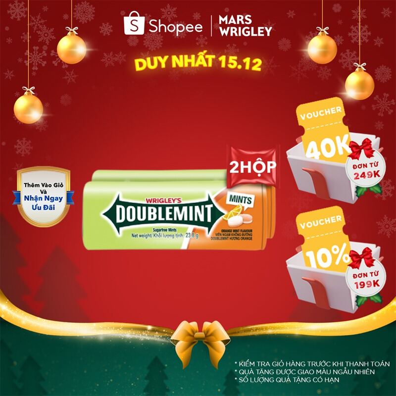 Combo 2 Hộp Viên Ngậm Không Đường Doublemint Hương Cam 35 viên