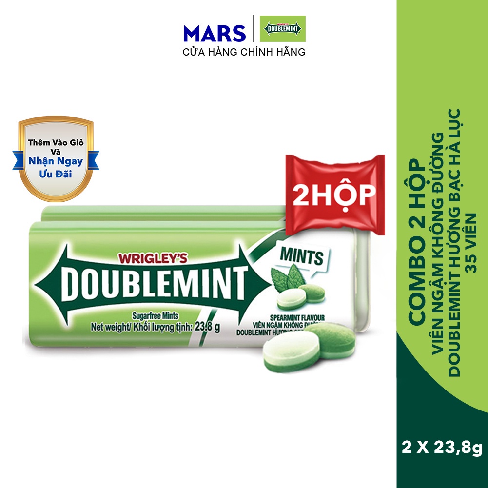 Combo 2 Hộp Viên Ngậm Không Đường Doublemint Hương Bạc Hà Lục 35 viên