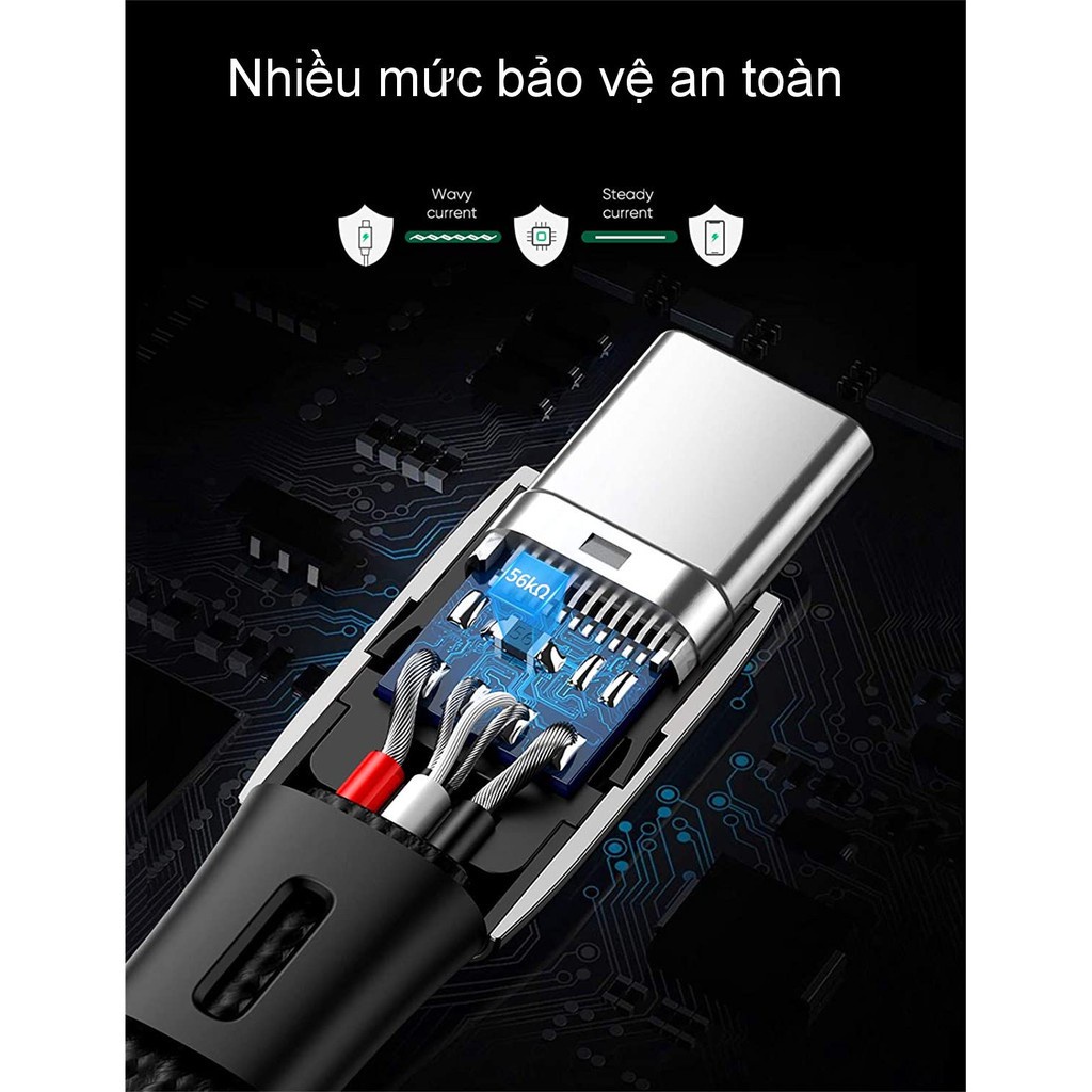 Cáp sạc nhanh USB 2.0 sang USB type C UGREEN US330 hỗ trợ dòng sạc 3A dạng dẹt dài 1m