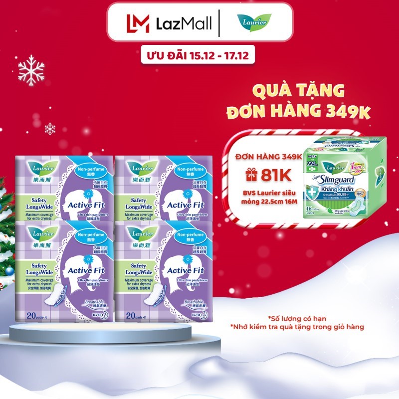Combo 4 Băng vệ sinh hàng ngày Laurier Active Fit siêu thấm không hương 20 miếng
