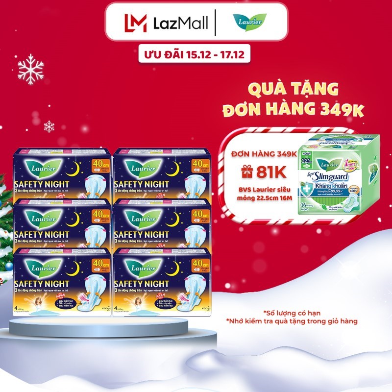 Combo 6 gói Băng vệ sinh Laurier Safety Night Đêm Siêu An Toàn 40cm 4 miếng