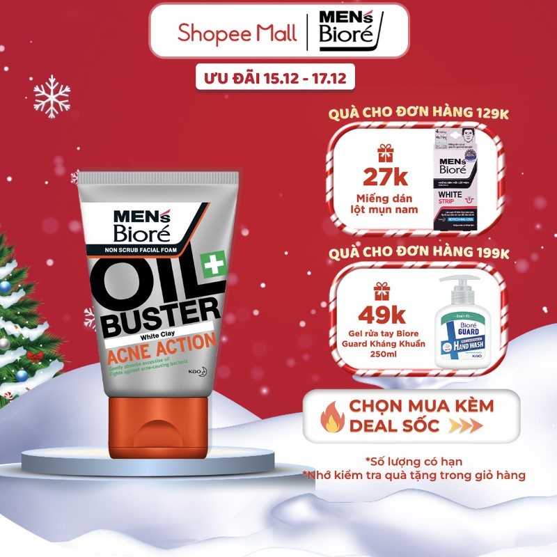 Sữa Rửa Mặt Men Biore OIL BUSTER Sạch Nhờn Giảm Mụn 100g