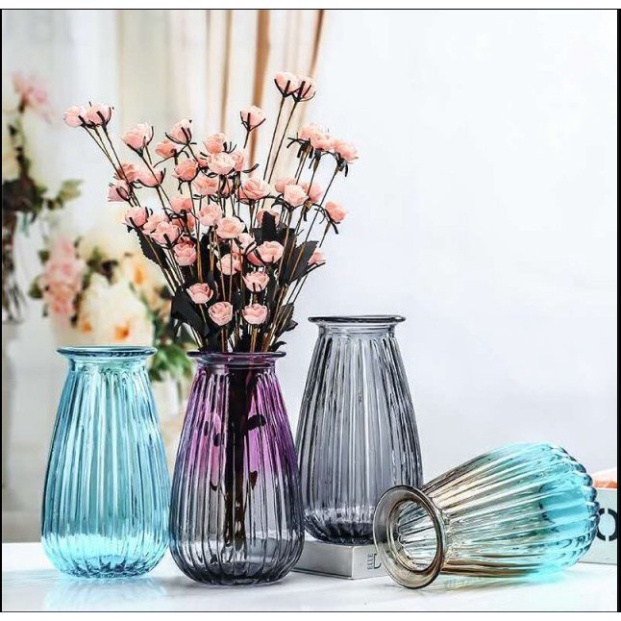 Lọ hoa thủy tinh nhiều màu sắc phong cách dùng cắm hoa tươi, hoa lụa, hoa khô trang trí decor phòng, cao 20cm