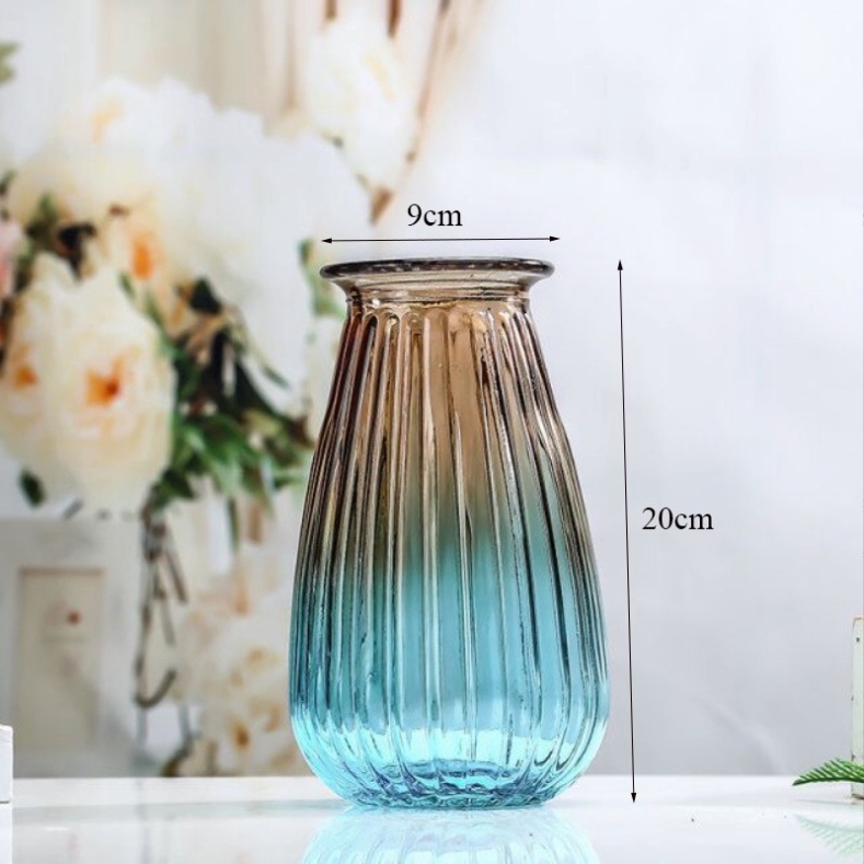 Lọ hoa thủy tinh nhiều màu sắc phong cách dùng cắm hoa tươi, hoa lụa, hoa khô trang trí decor phòng, cao 20cm