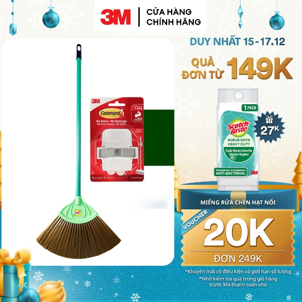 Combo Chổi quét nhà sợi nylon cao cấp và móc dán tường treo chổi 3M™ Scotch-Brite™,