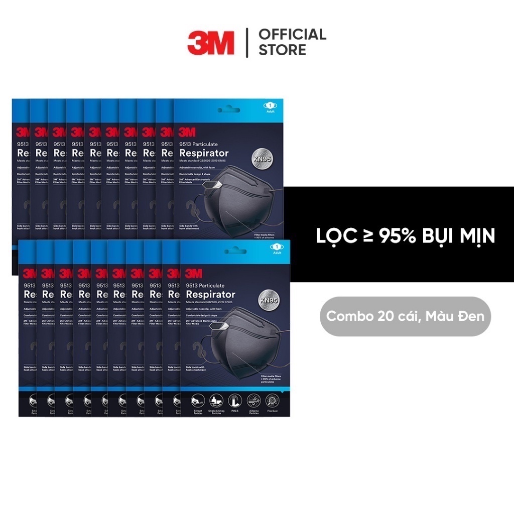 Combo Khẩu Trang 3M 9013 đạt chuẩn KN95, Ngăn ngừa bụi mịn PM2.5 Trắng/Đen