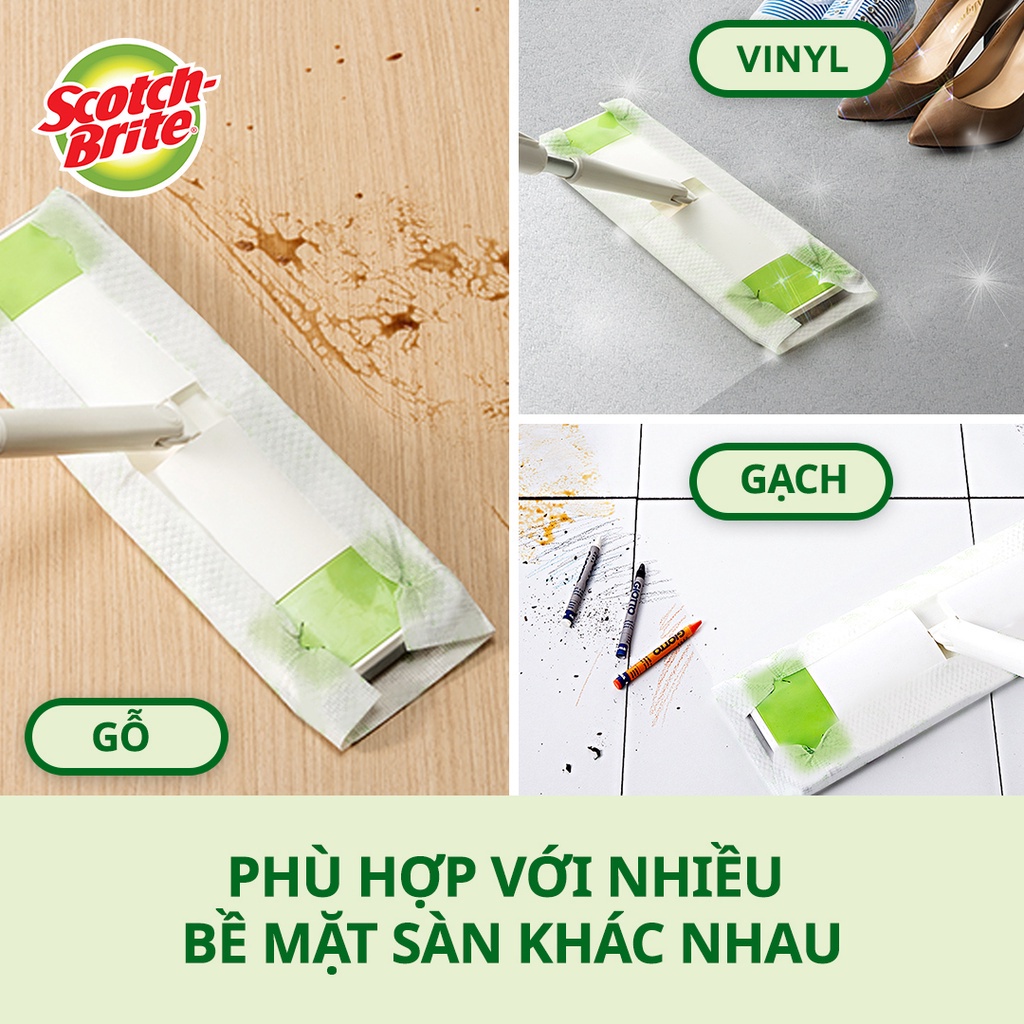 Khăn ướt thay thế (dùng cho Cây lau siêu tốc) 3M™ Scotch-Brite®, hương trà xanh, gói 8 miếng, 28x21cm